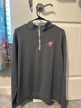 Peter Millar Gray Quarter-Zip Pullover with Red Logo